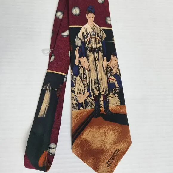 Norman Rockwell Vintage 1995 Necktie Chicago Baseball Saturday Evening P… - Picture 5 of 12